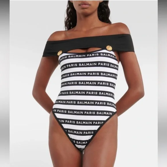 BALMAIN***Black w/Crystal Logo Design Off-Shoulder**Small $1080 - Picture 3 of 3